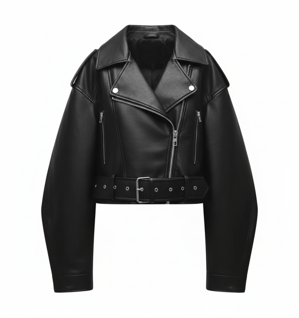 Vintage  Black Leather Biker Jacket 
