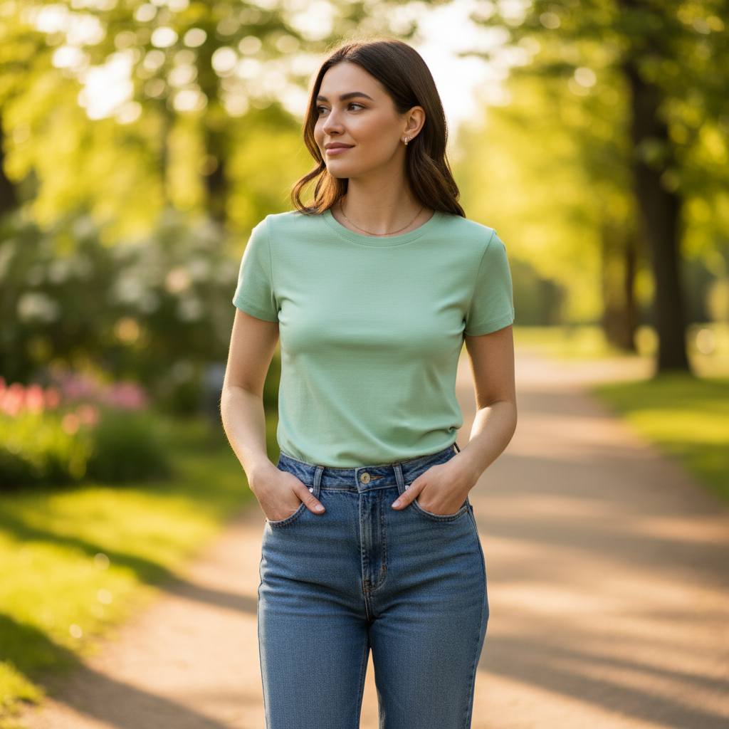 Women's Slim Fit Green Crop Top T-Shirt