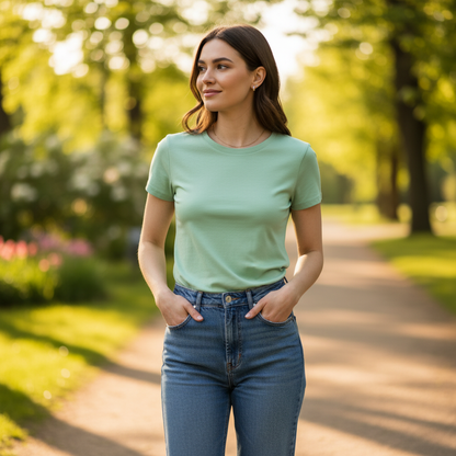 Women's Slim Fit Green Crop Top T-Shirt