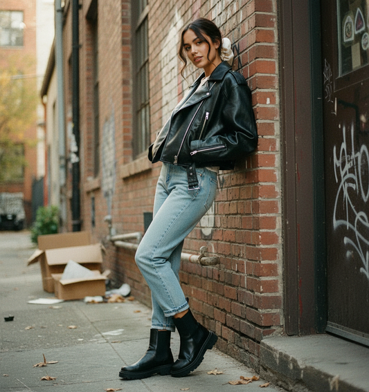 Vintage  Black Leather Biker Jacket 