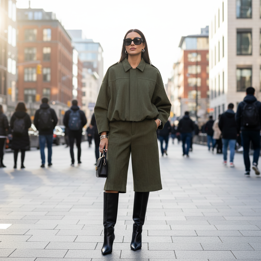 Green outfit with a jacket and pants -women two piece set