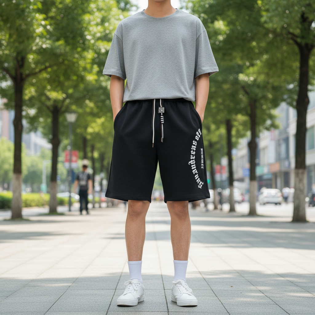 Oversized black shorts with Retro Letters