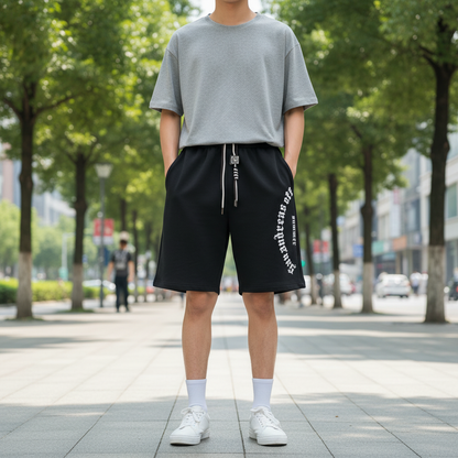 Oversized black shorts with Retro Letters