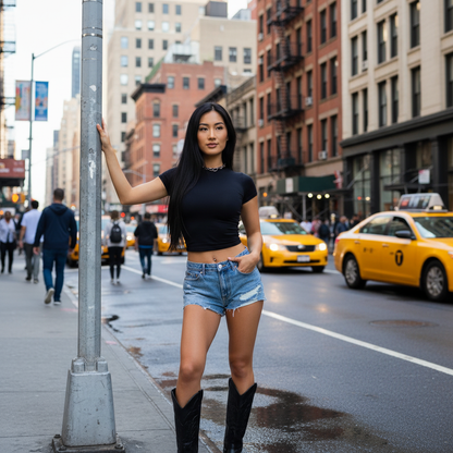 Women's Slim Fit Black Crop Top T-Shirt