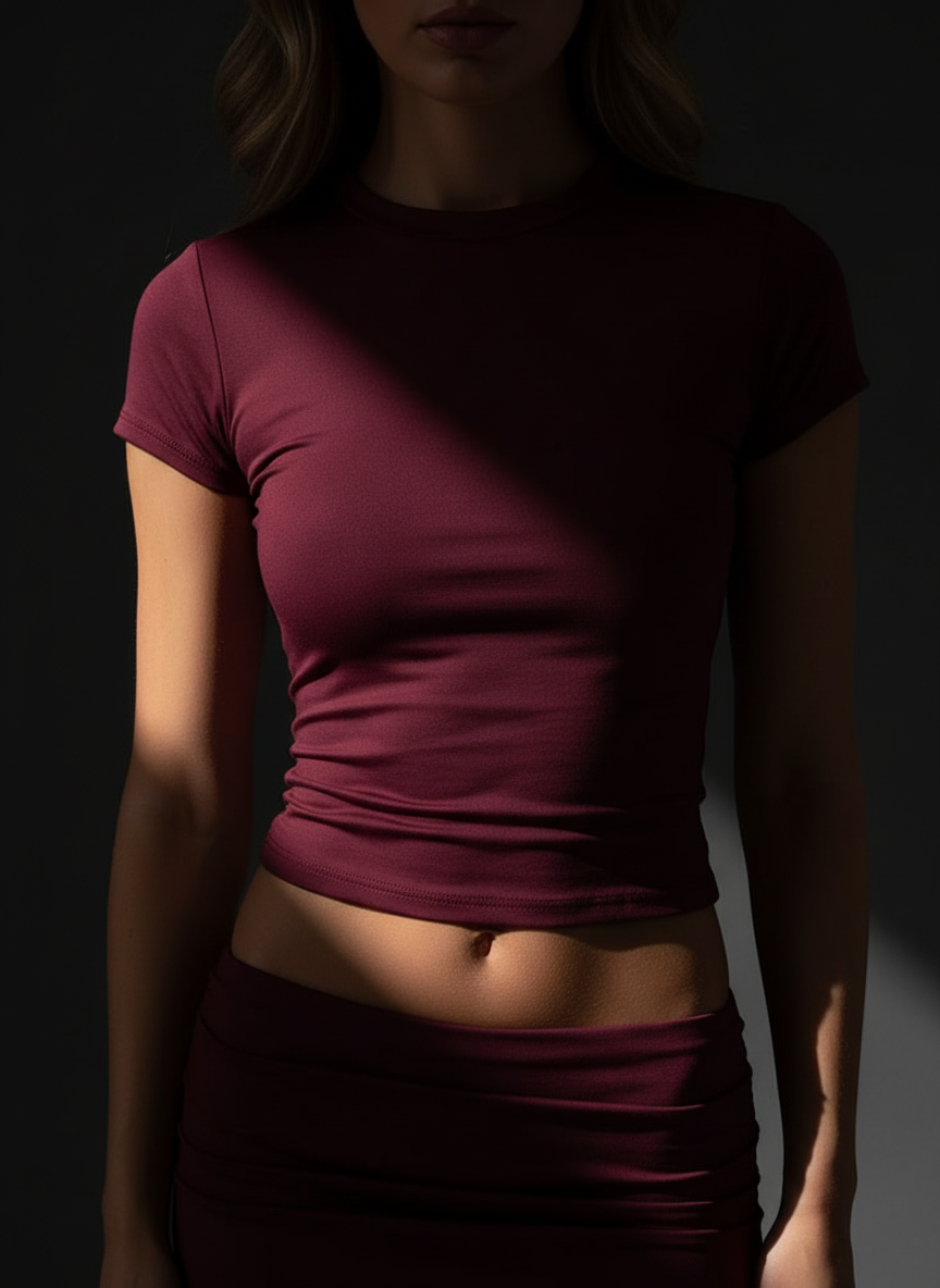 Women's Slim Fit Claret Crop Top T-Shirt