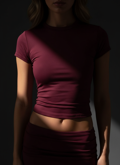 Women's Slim Fit Claret Crop Top T-Shirt