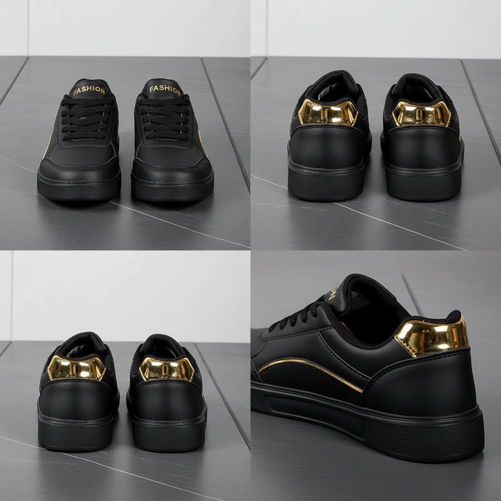 Women's black Sneakers assents gold