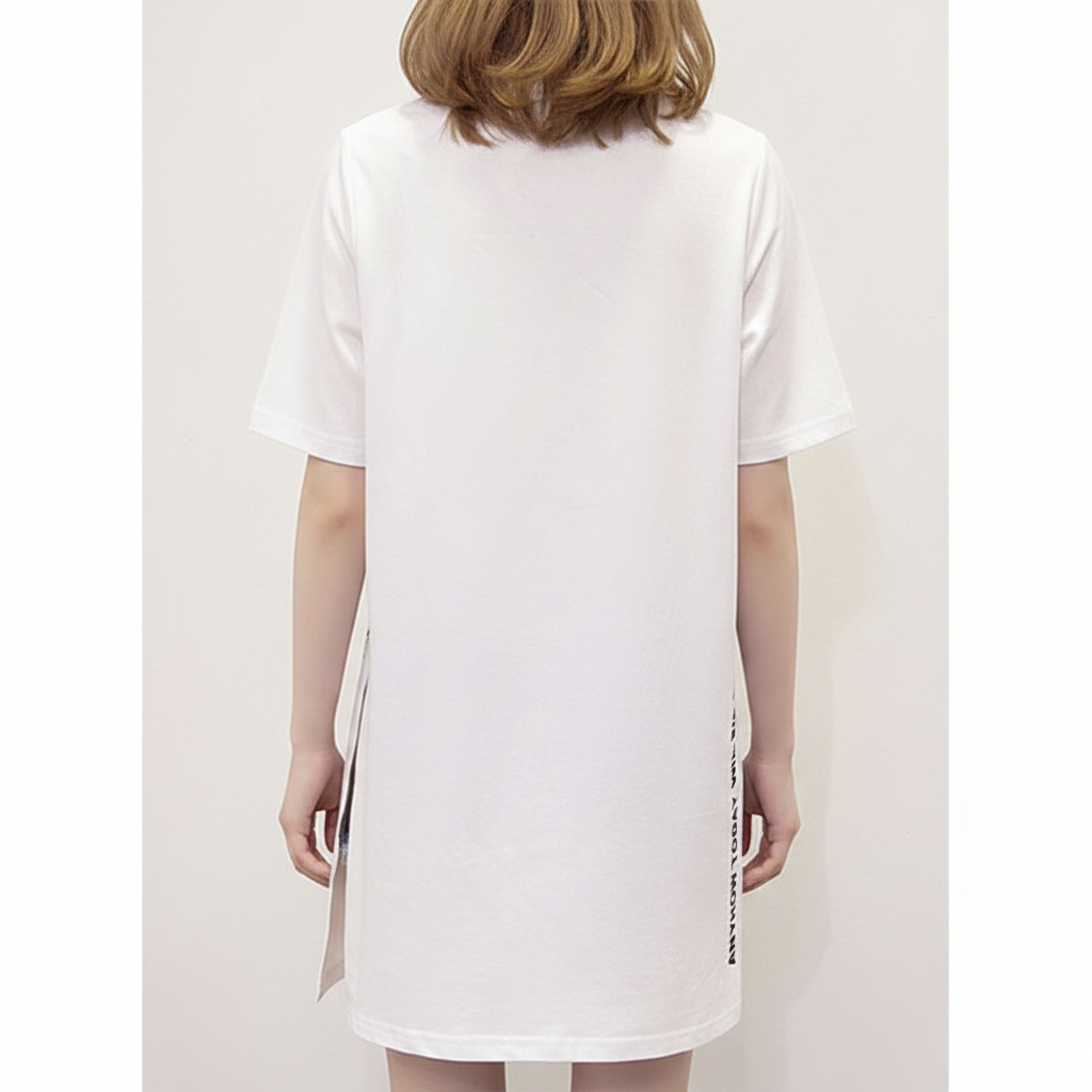 Women's Printed Long T-Shirt with Slit